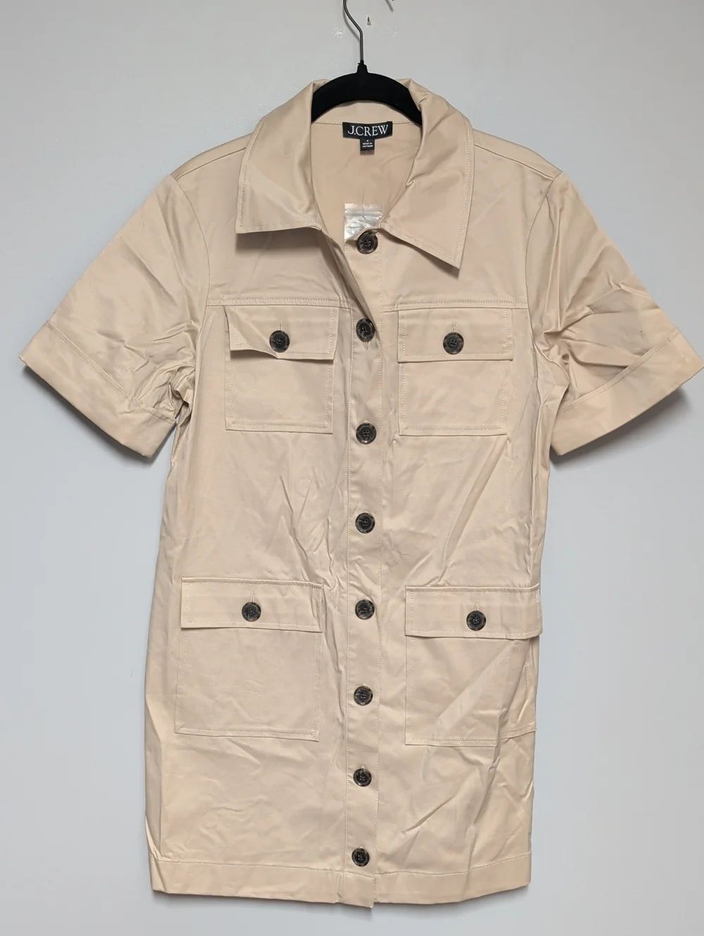 J. Crew Beige Short Sleeve Button-Front Utility Dress